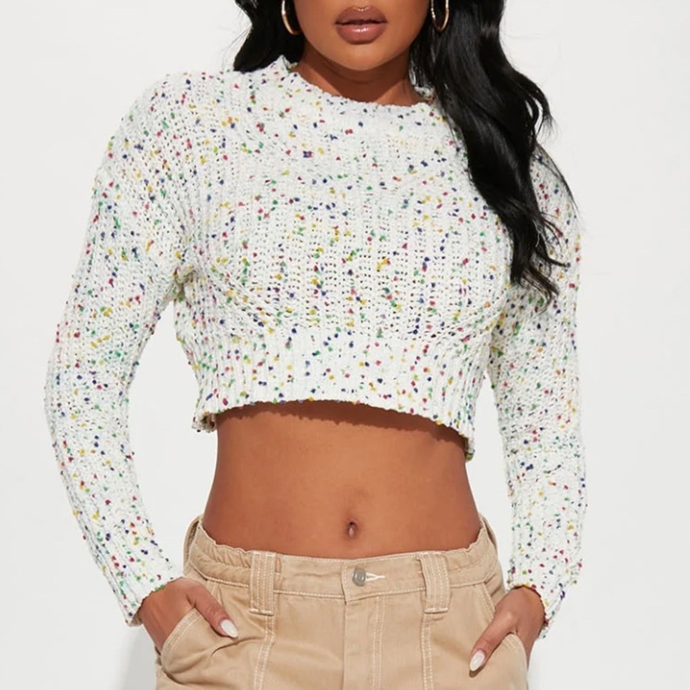 Ivory Cropped Knit Sweater - Size Small